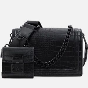 Aldo Black Textured Crossbody Bag with Chain